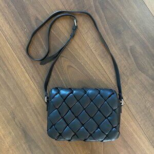 Faux Leather Small Black Woven Crossbody or Shoulder Bag